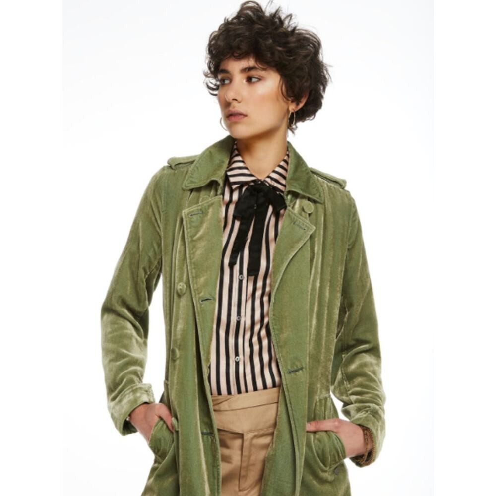SCOTCH & SODA Very Very Velvet Green Belted Trench Coat Jacket Women's Size S - Picture 10 of 10